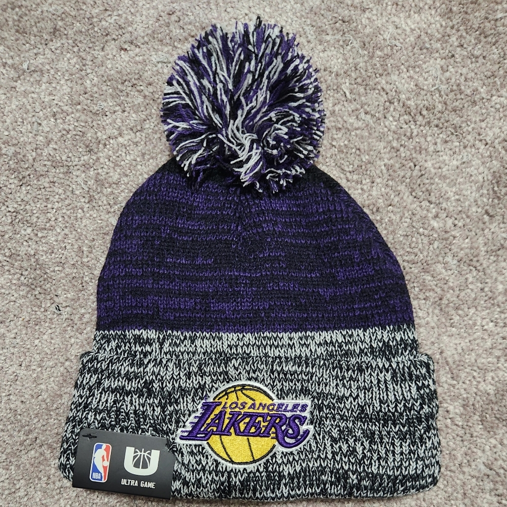 NBA Los Angeles Lakers U Ultra Game Pom Cuffed Beanie Cap Knit Winter Hat NWT
